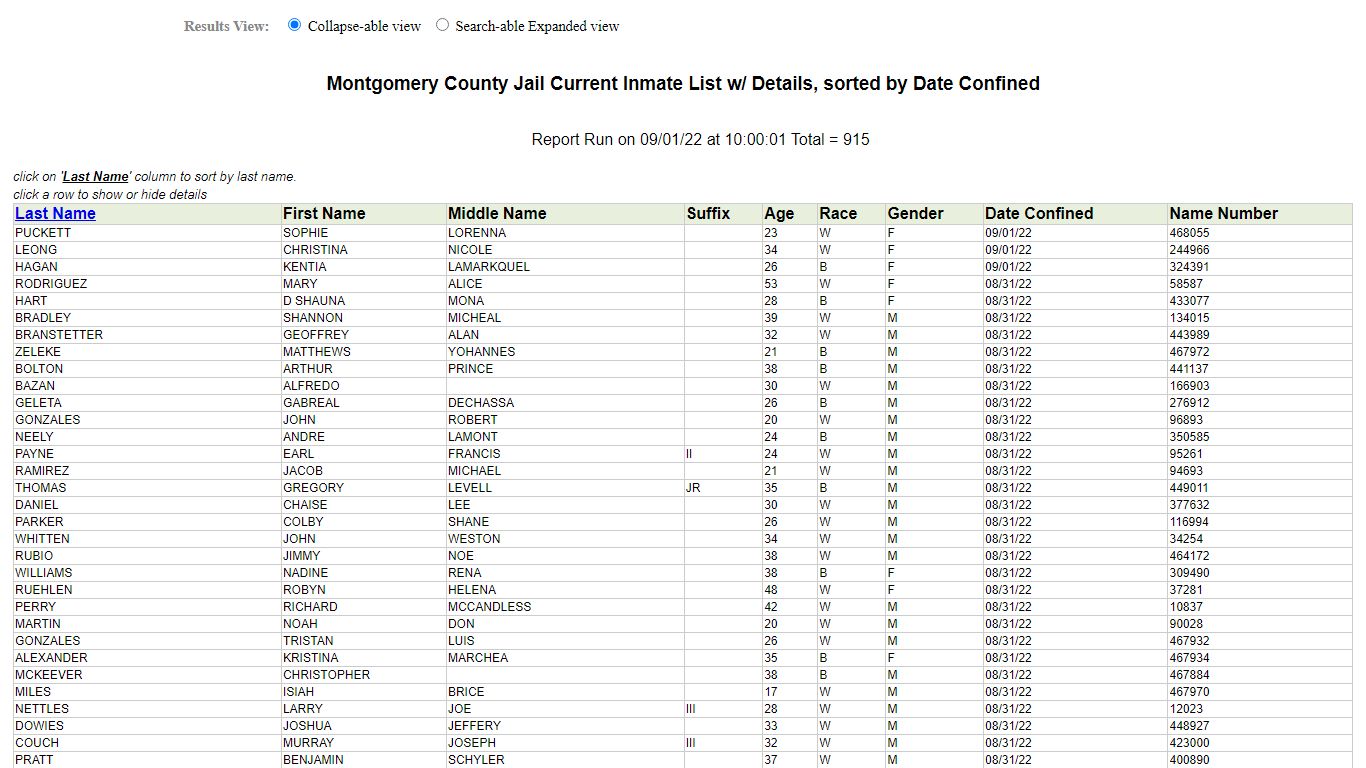 Jail Roster - Montgomery County, Texas